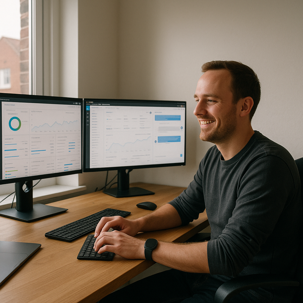 Solo tech founder managing customers and product metrics for a UK B2B SaaS startup