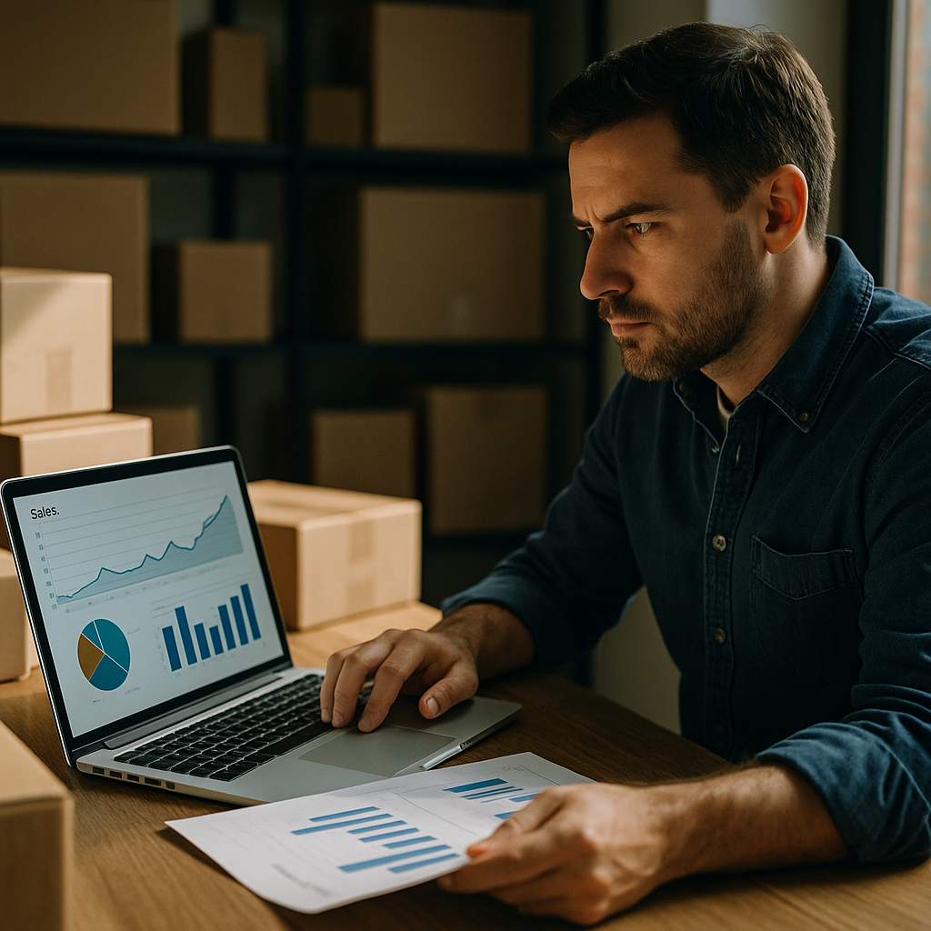 Entrepreneur analysing online orders as part of tech for handmade businesses in the UK