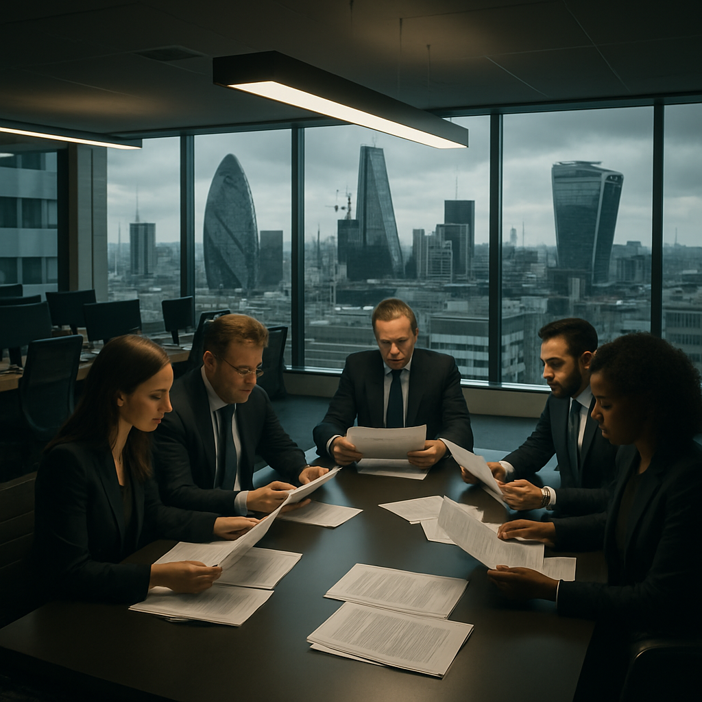 Corporate finance team reviewing security protocols related to deepfake fraud prevention business strategy