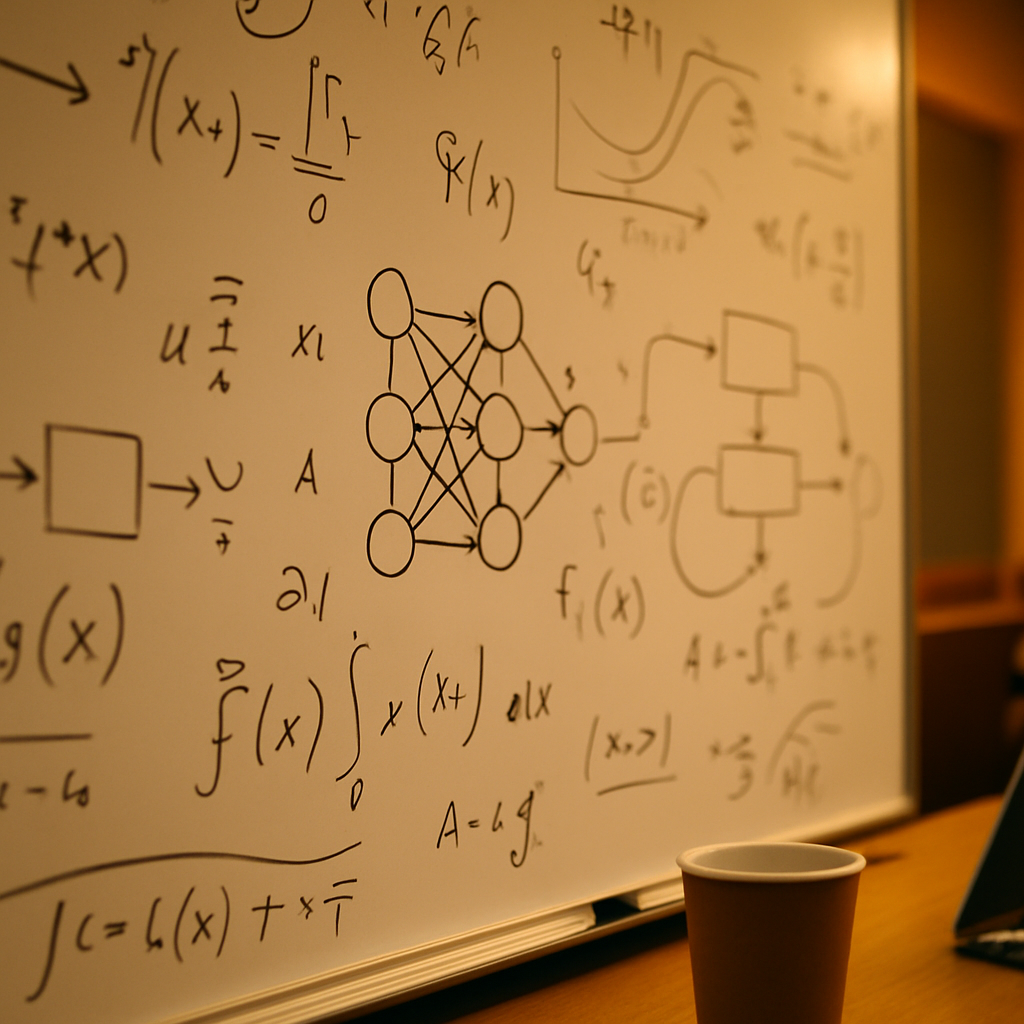 AI research diagrams on a university whiteboard illustrating the early stages of UK university AI spin-outs commercialisation