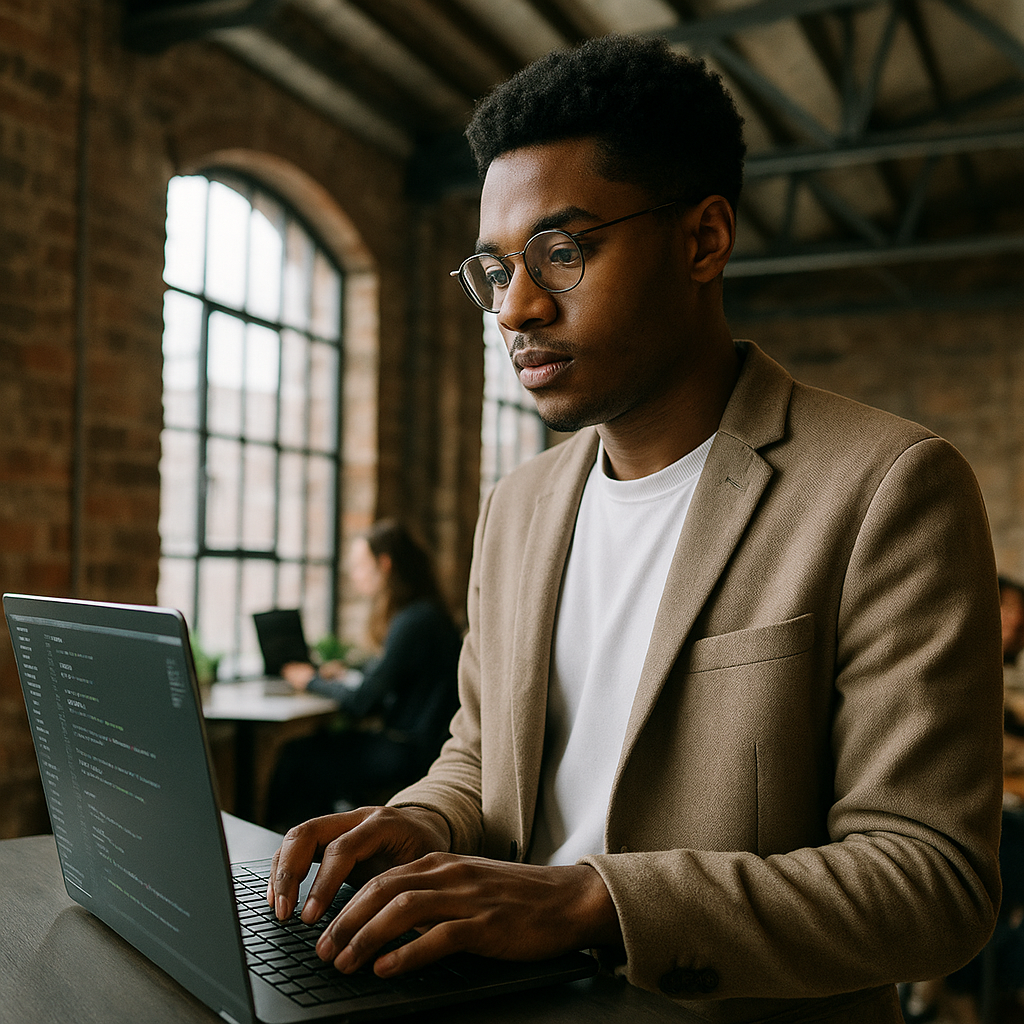Developer working in a converted Birmingham co-working space central to the Birmingham tech scene 2026
