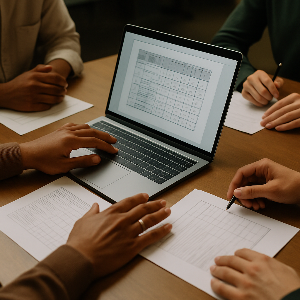 HR team assessing AI recruitment tools output during a UK tech hiring review meeting