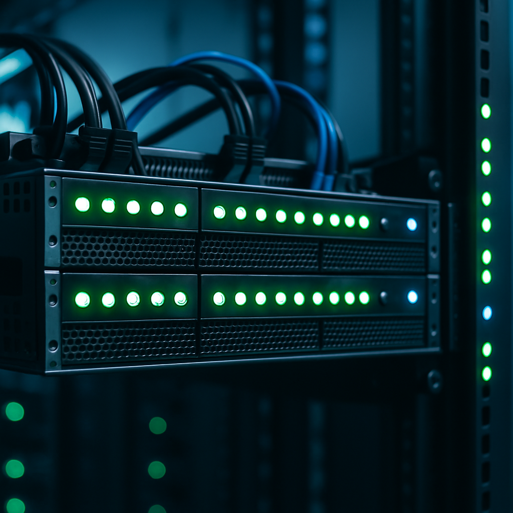 GPU server rack used for hosting open-source large language models in a UK data centre